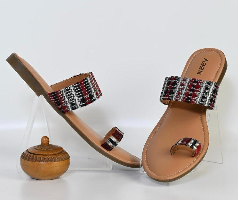 HAND CRAFTED FLAT SANDAL WITH TRADITIONAL HANDWOVEN FABRIC